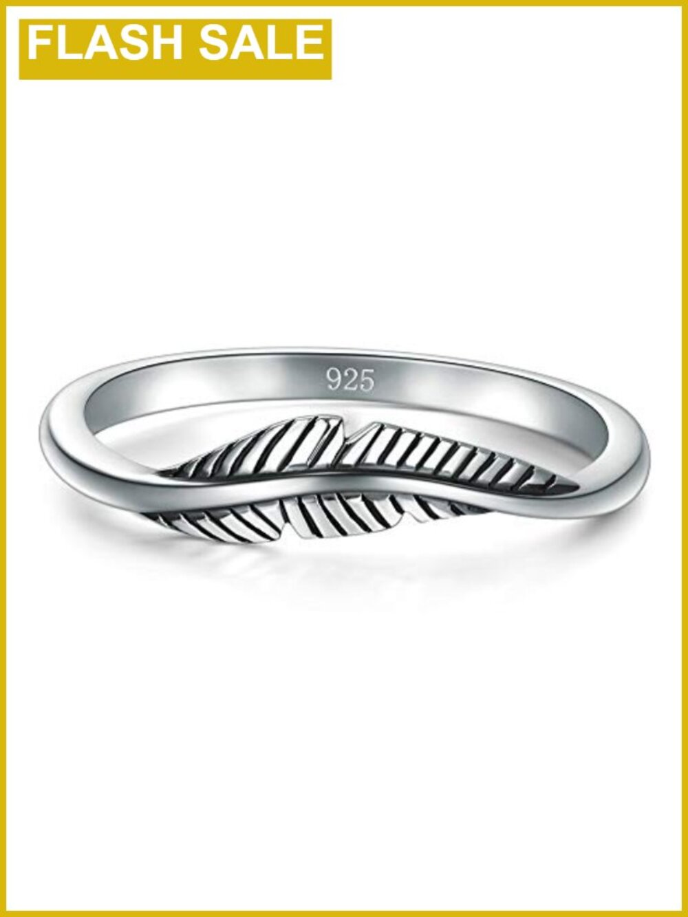 925 Sterling Silver Feather Ring Comfort Fit Bands Stacking